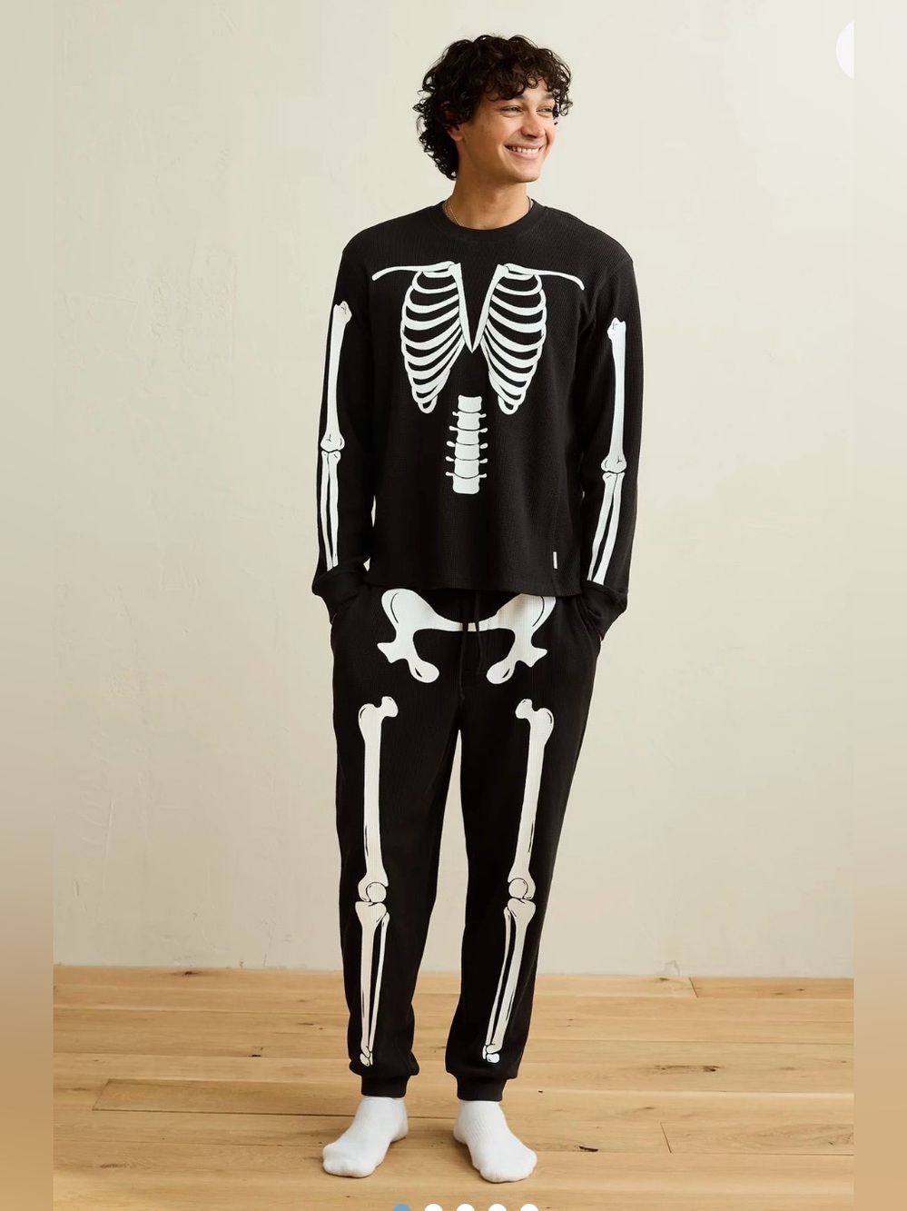 Mens Glow in Dark Halloween 2 Piece Skeleton Pajama Set - Black